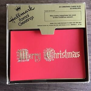 FINAL SALE Vintage Hallmark Red & Gold Merry Christmas Greeting Cards & Envelope